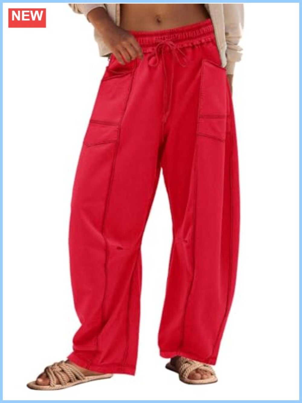 Barrel Sweatpants Wide Leg Cropped Pull On Drawstring Patch Pockets